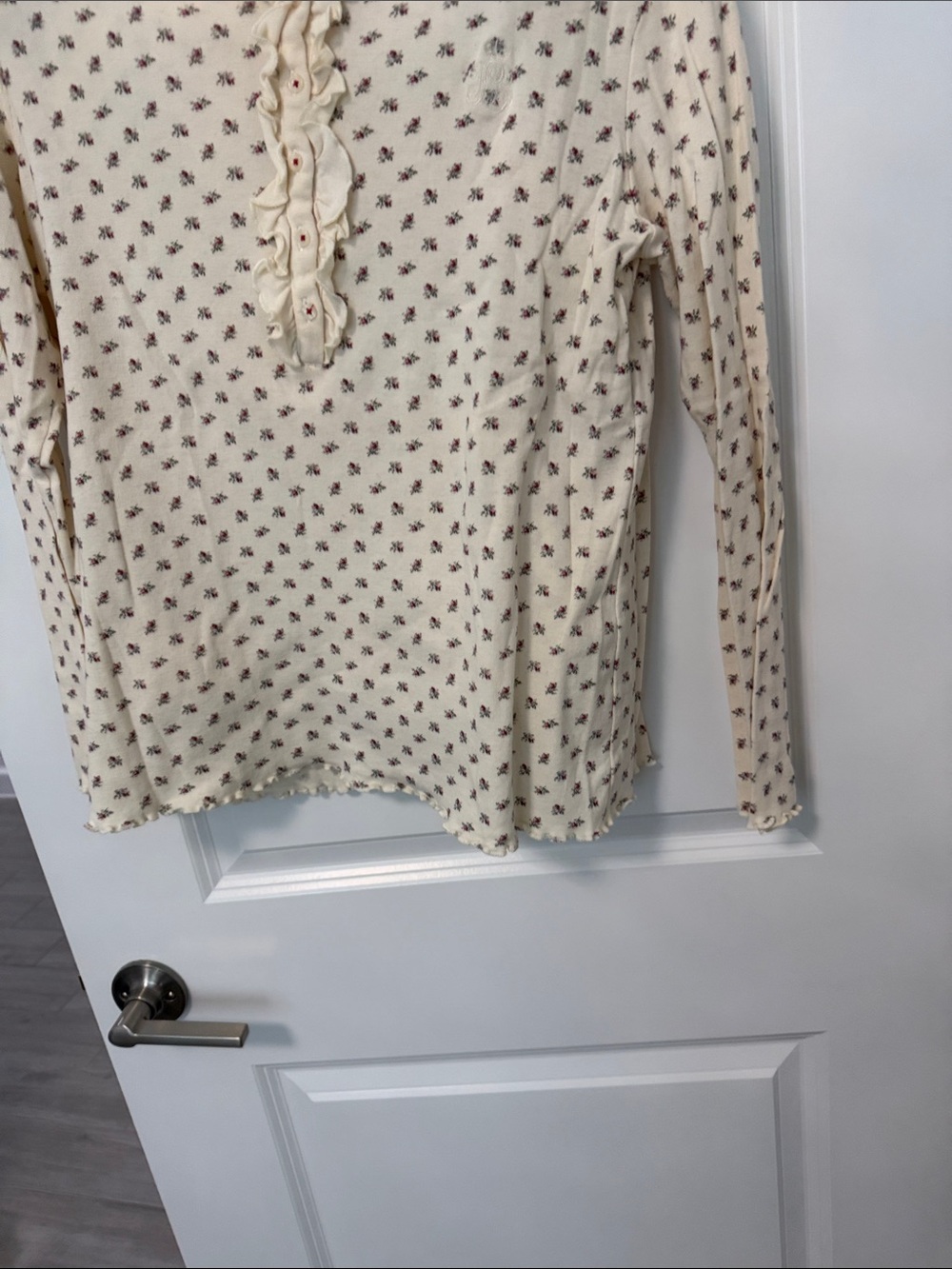 Lauren Ralph Lauren Cream Floral Ruffle-Front Long Sleeve Top & Pajama Pants